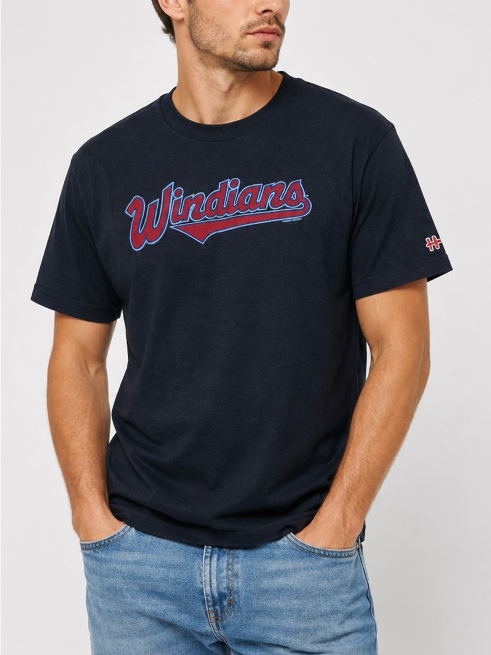 Homage Windians Graphic T-Shirt Medium Dark Navy Blue Vintage-Inspired Retro